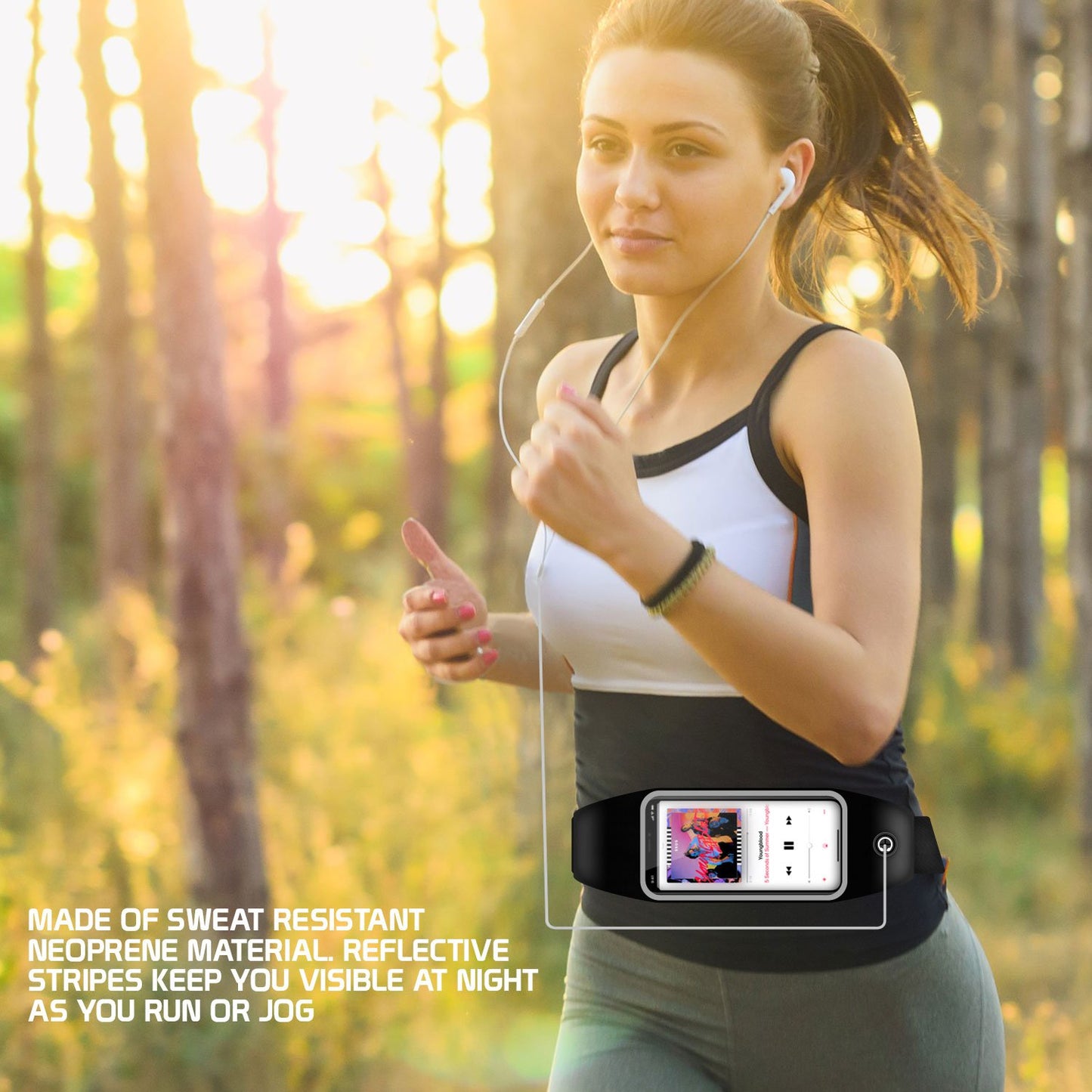 Sweat Resistant Fitness Exercise Storage Belt with Smartphone Clear Window Fanny Pack