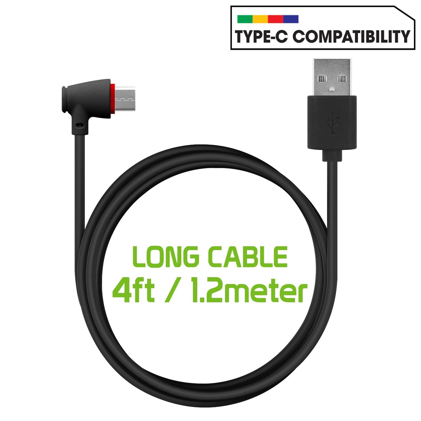 DCA904BK - USB C to USB-A Cable with 90 Degree Connector 4 Feet Charging & Data Sync Cable