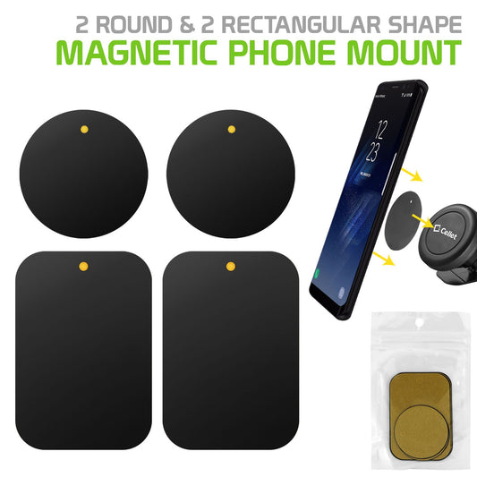 CLCMETALP2 - 4 Heavy Duty Phone Mount Magnets - 2 Rectangle & 2 Round Magnets