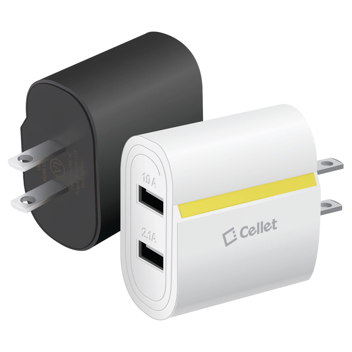 TANN230BK - Cellet Dual USB Home Charger, 2.1 Amp / 10 Watt Wall Charger for Apple iPhone X, iPad Mini, Galaxy Note 8 - Cable Sold Separately