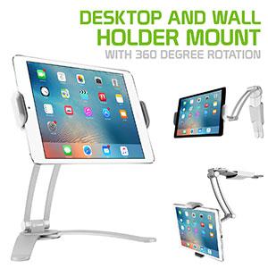 PHTAB43CNWT - Desktop and Wall Holder Mount with 360 Degree Rotation for Apple iPad Pro 10.5, Pro 9.7, Samsung Galaxy Tab S3 and More - White