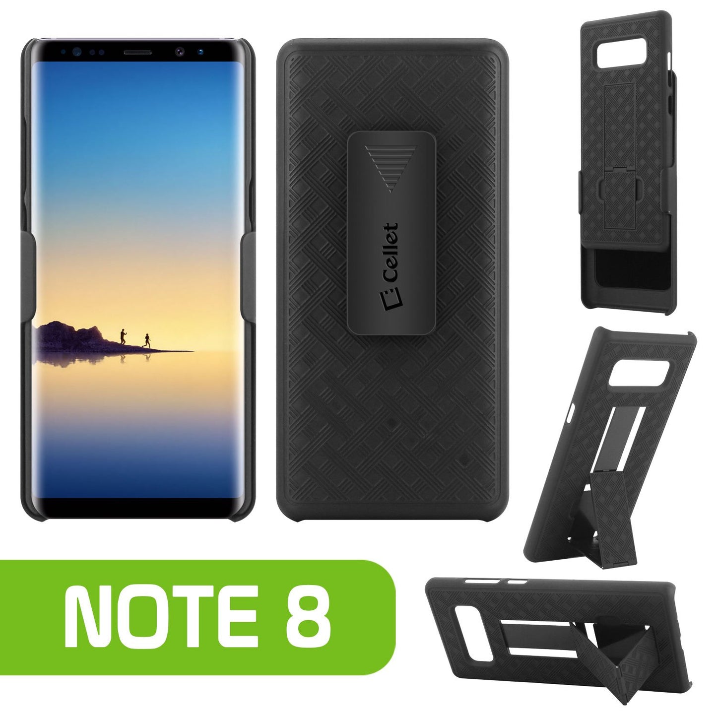 HLSAMN8 - Shell Holster Kickstand Case with Spring Belt Clip for Samsung Galaxy Note 8 – Black – by Cellet