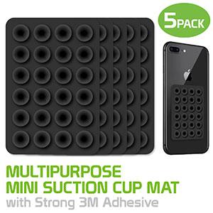 SCUPBK5 - 5 Pack Multipurpose Mini Suction Cup Mat with Strong 3M Adhesive - by Cellet / Black