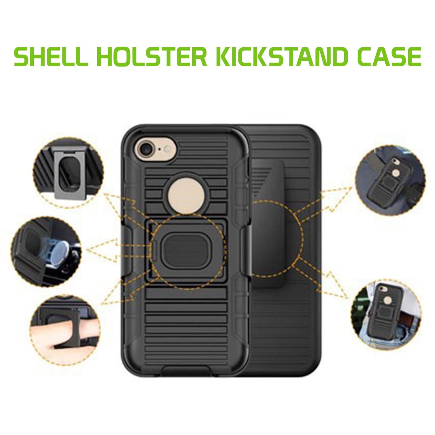 HLIPHXRING - Shell Holster Kickstand Case with Spring Belt Clip for Apple iPhone X – Black – by Cellet