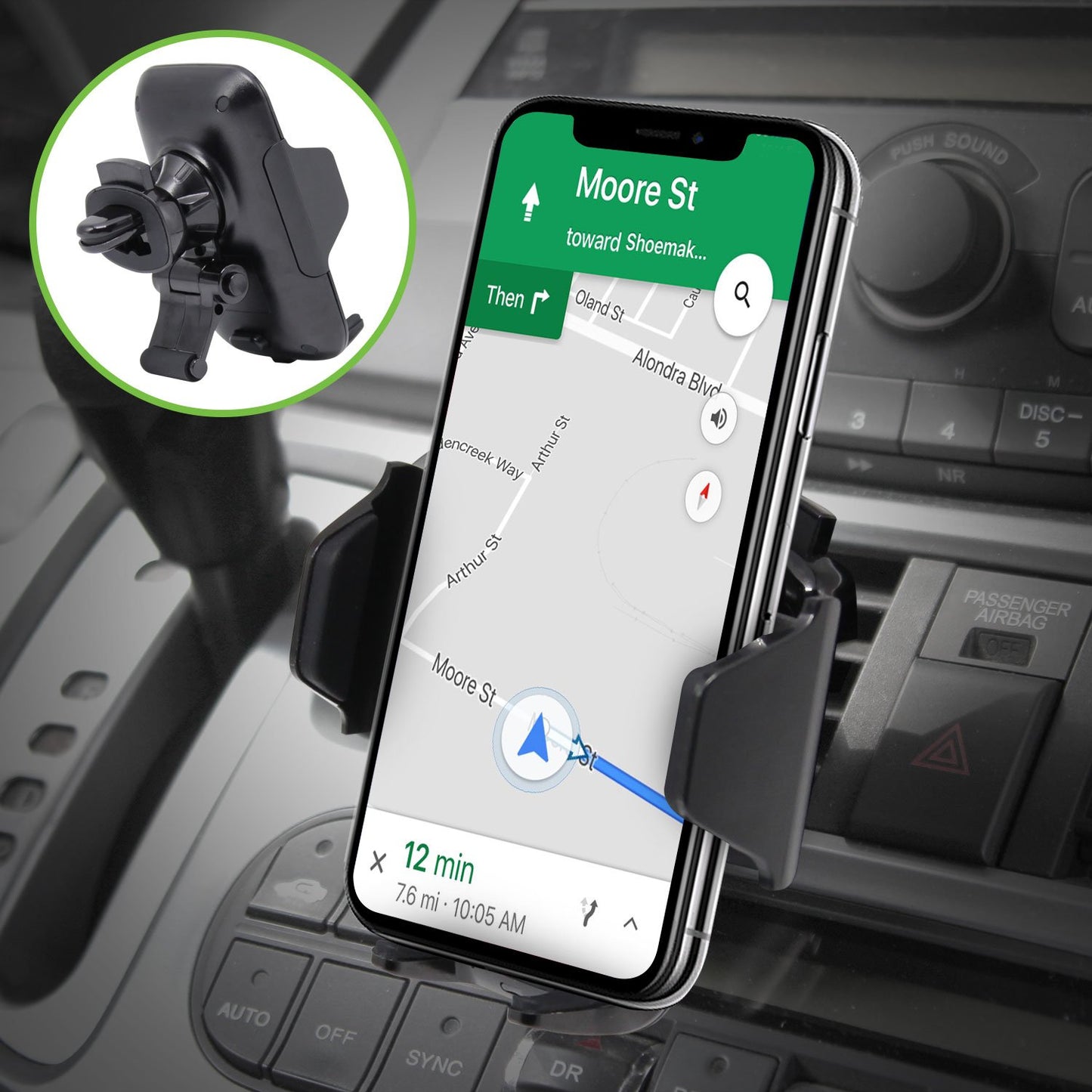 QI600 - 2-in-1 Wireless Charging Phone Mount, (10 Watt/2.1 Amp) Air Vent and Dashboard Phone Mount for Apple iPhone X, 8, 8 Plus, and More