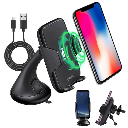 QI600 - 2-in-1 Wireless Charging Phone Mount, (10 Watt/2.1 Amp) Air Vent and Dashboard Phone Mount for Apple iPhone X, 8, 8 Plus, and More