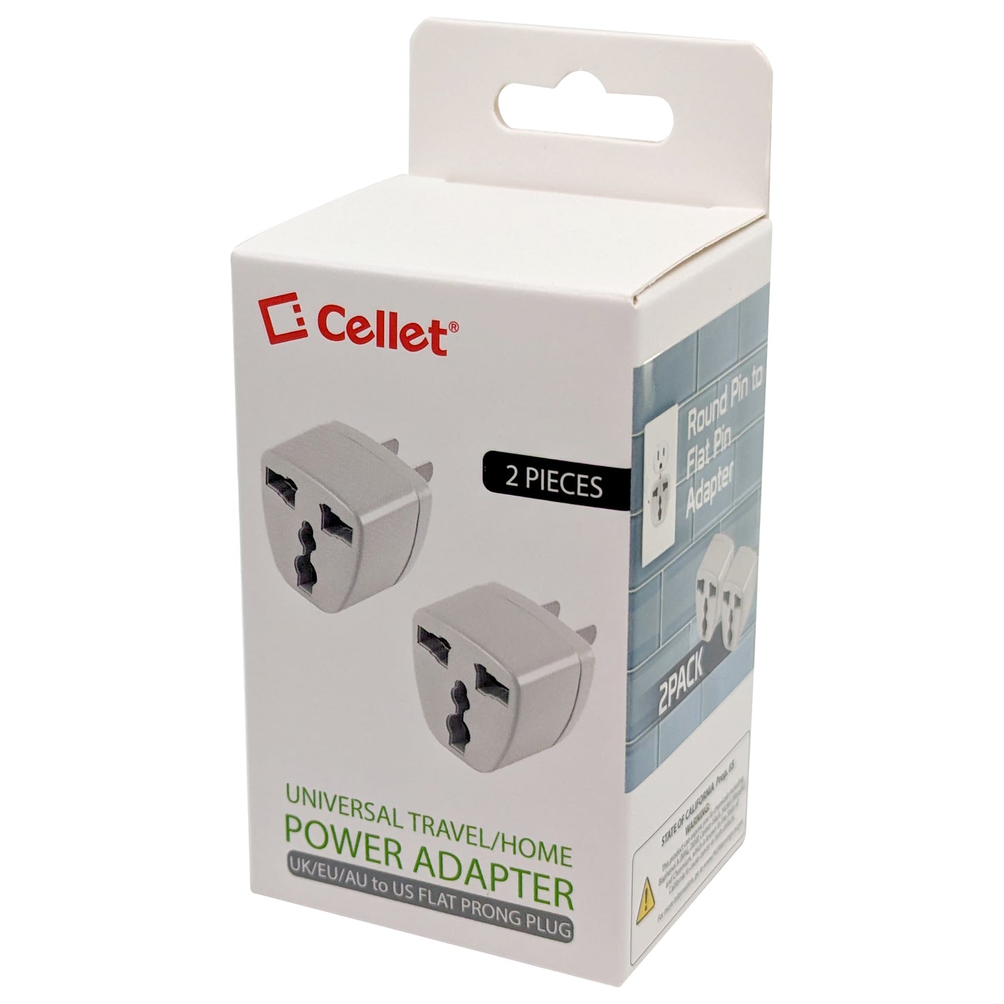 Cellet Universal Travel AC Wall Power Adapter to Convert China, UK, AU, EU & other Plugs to US Plug Socket (2PACK)