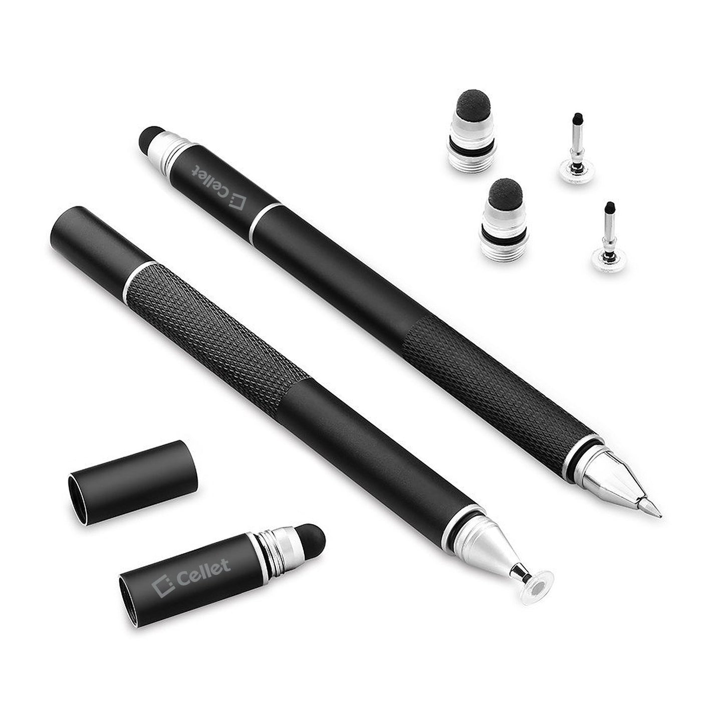 PENDISCBK - 3 in 1 Stylus Pen (Ballpoint Pen, Precision Clear Disc Pen, Capacitive Stylus Pen), 2 Stylus Pens with Replacement Tips - Black