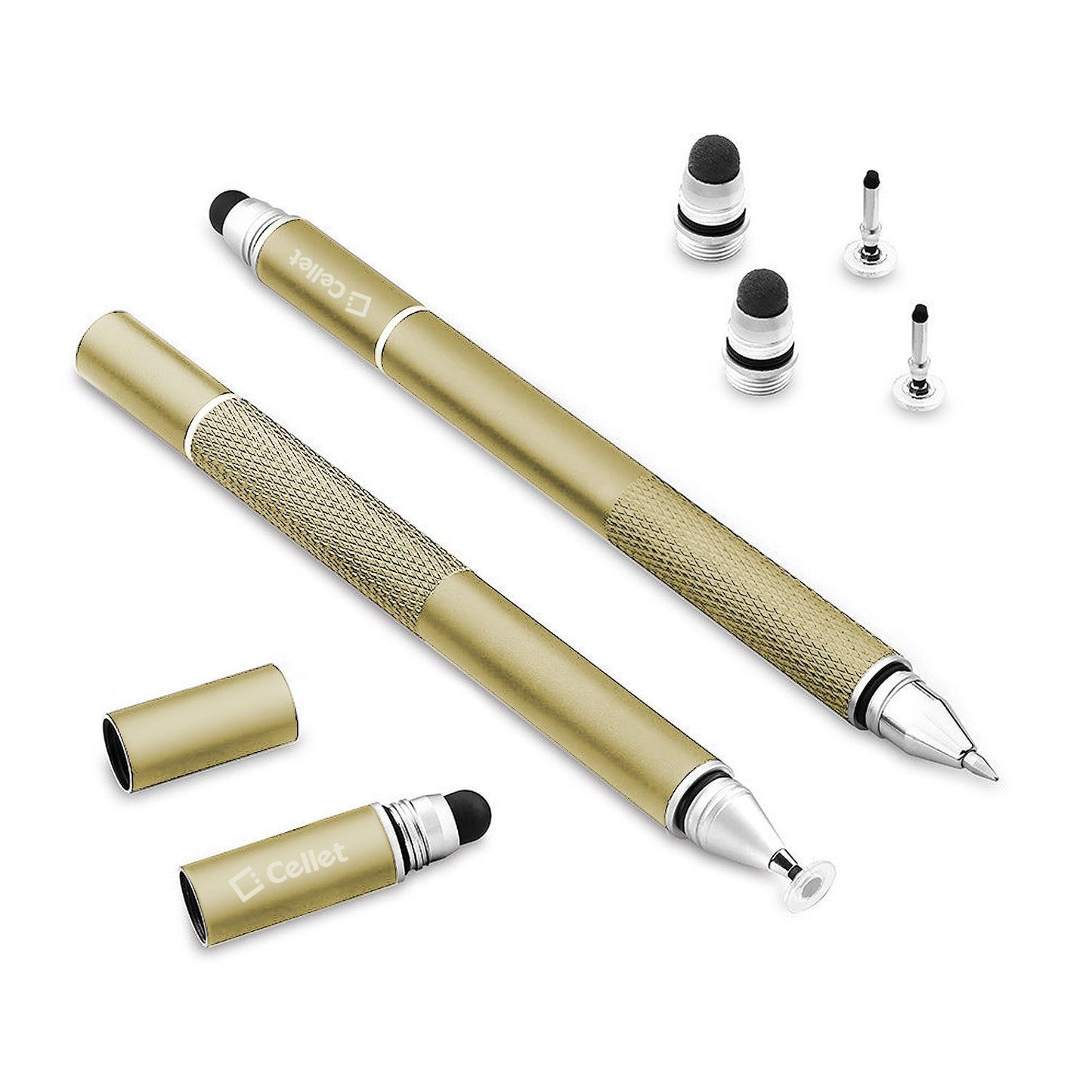 PENDISCGD - 3 in 1 Stylus Pen (Ballpoint Pen, Precision Clear Disc Pen, Capacitive Stylus Pen), 2 Stylus Pens with Replacement Tips - Gold