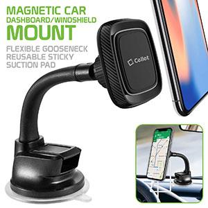 RHSUMAG100 - Extra Strength Magnetic Car Dashboard/Windshield Mount with Flexible Gooseneck and Reusable Sticky Suction Pad for Smartphones by Cellet