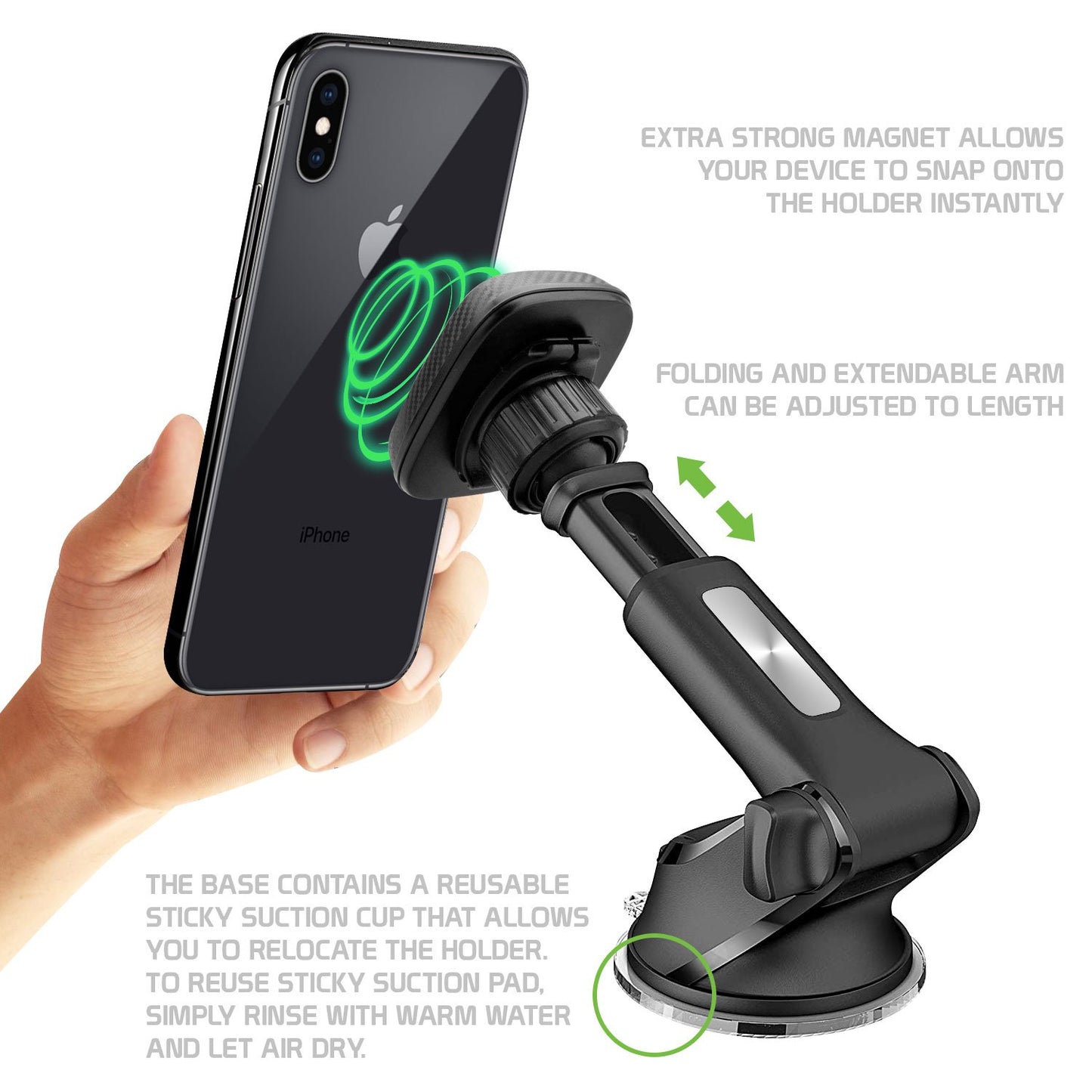 RHSUMAG200 -Magnetic Car Dashboard & Windshield Phone Holder Mount, 360 Rotation, Extendable Arm