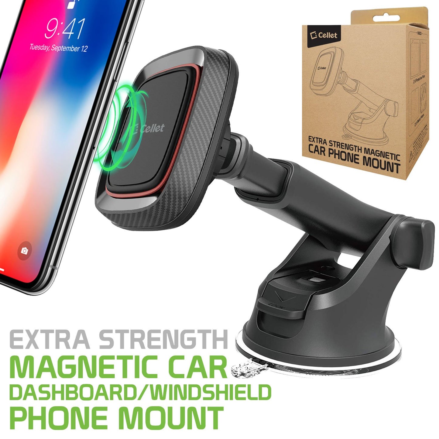 RHSUMAG200 -Magnetic Car Dashboard & Windshield Phone Holder Mount, 360 Rotation, Extendable Arm