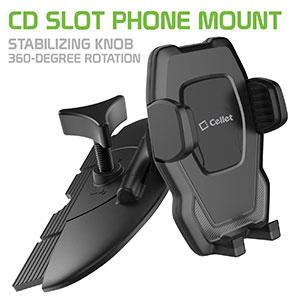 CD Slot Phone Mount with 360 Degree Cradle Rotation and Stabilizing Knob for iPhones and Androids – by Cellet
