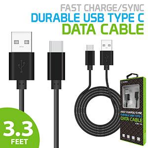 DCA33XBK - Durable 3.3ft (1m) Type C Data  Cable, Fast Charging (2.4Amp)/Data Sync Cable for Samsung Galaxy S9/S9 Plus, Galaxy Note 8, Google Pixel 2XL, LG V30 and Other Devices – Black