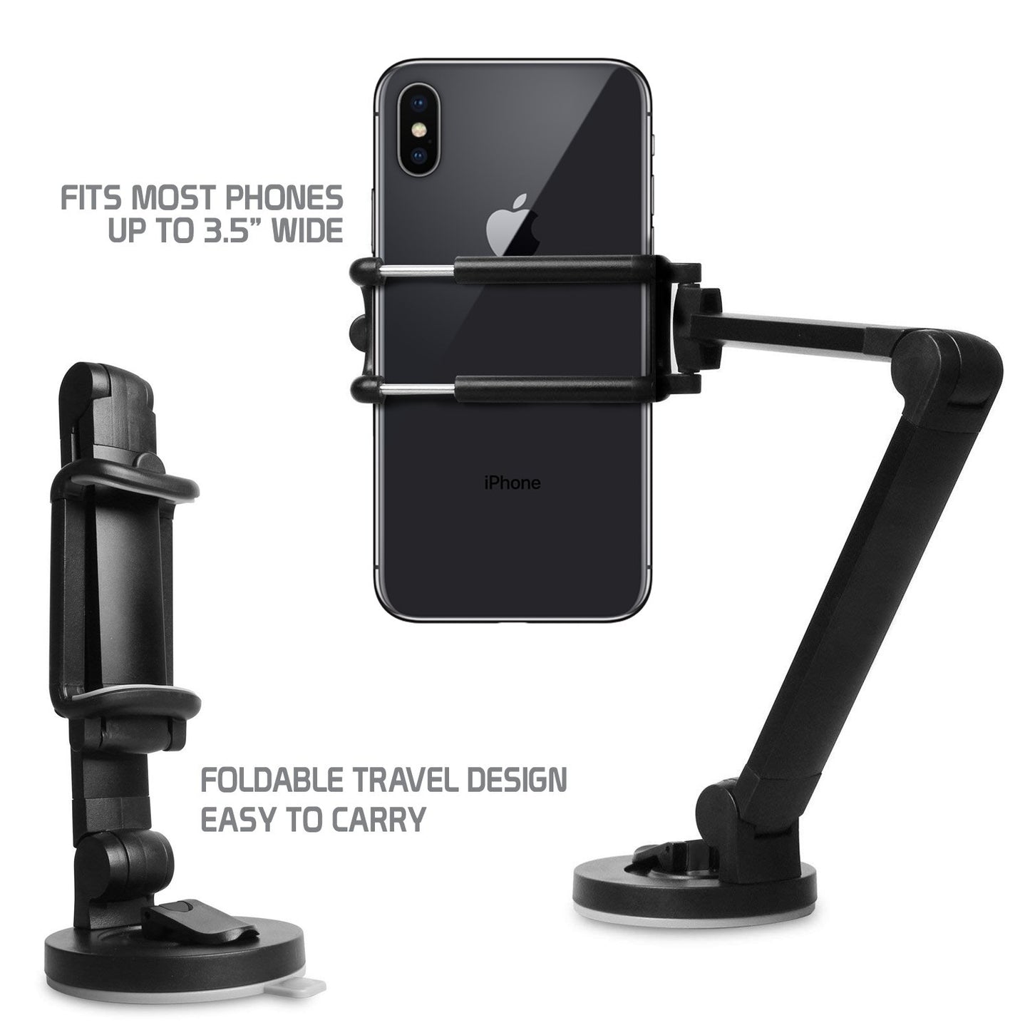 PH118EBK -  Dashboard, Windshield and Desktop Phone Mount with 360 Degree Rotation and Adjustable Folding Arms for Smartphones