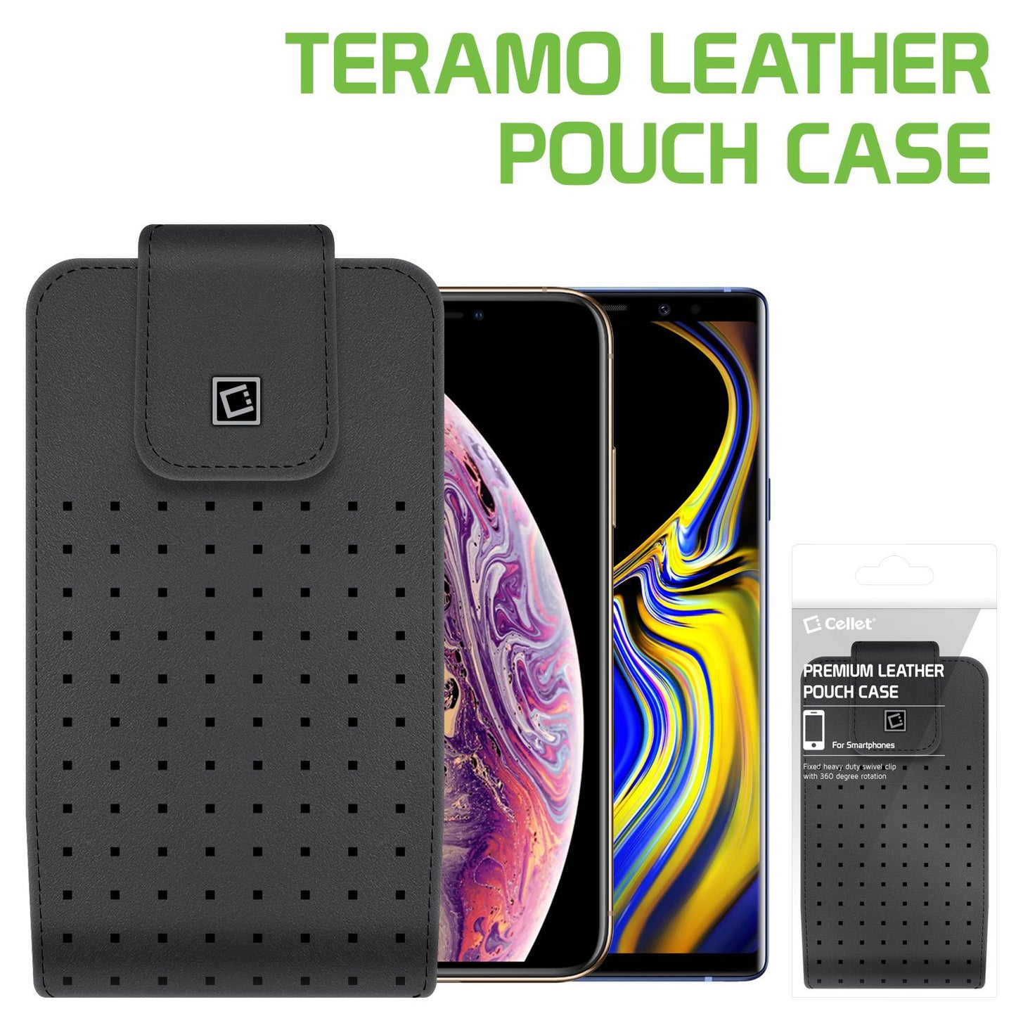 LTERLAGB -  Cellet Teramo Leather Pouch for Samsung Galaxy S9 Plus, Galaxy S8 Plus, iPhone 8 Plus, 7 Plus, 6S Plus and More(Fits with Slim Case On)