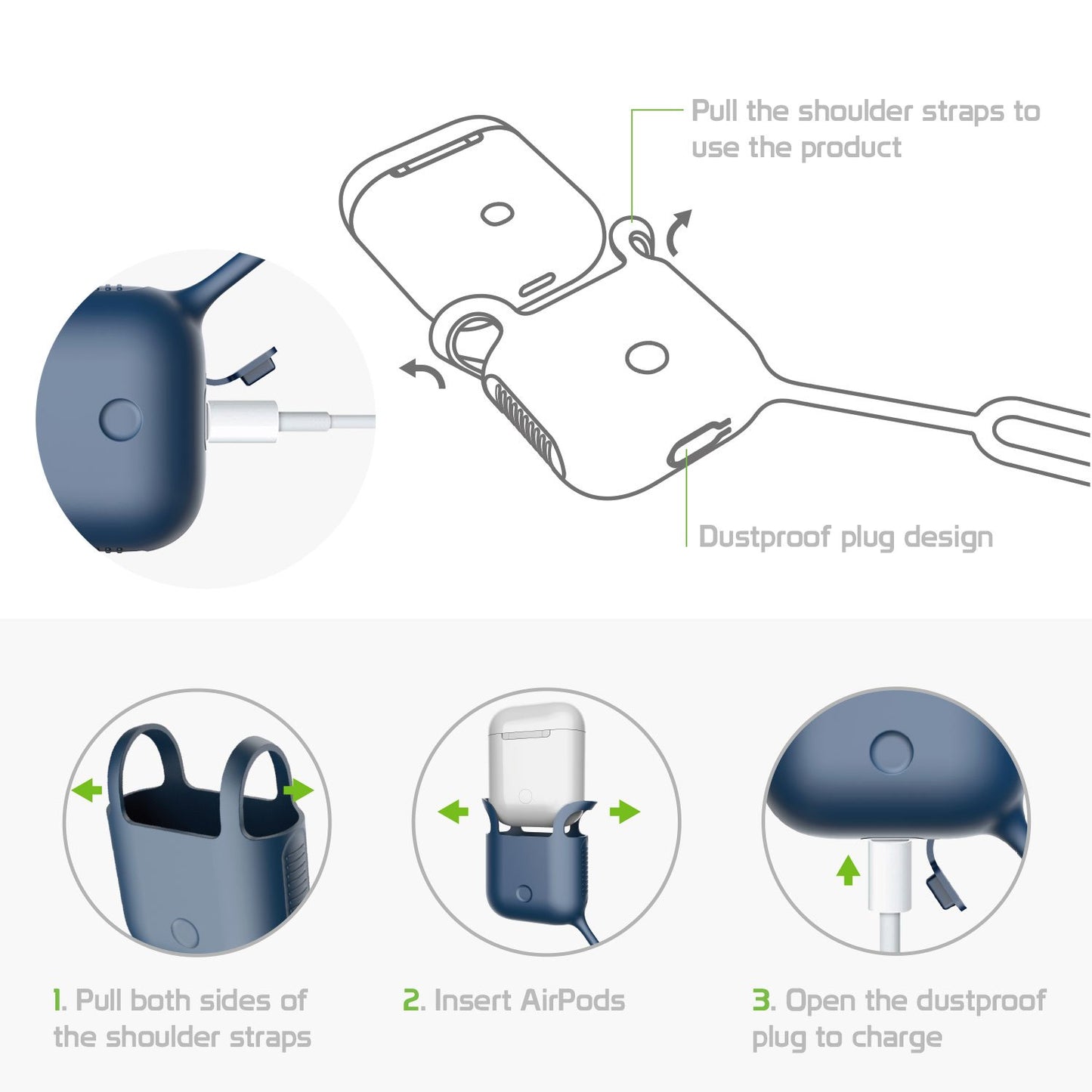 SCPODBL - AirPods Case, Protective Silicone Case Cover for AirPods (AirPods Strap Included) by Cellet - Blue