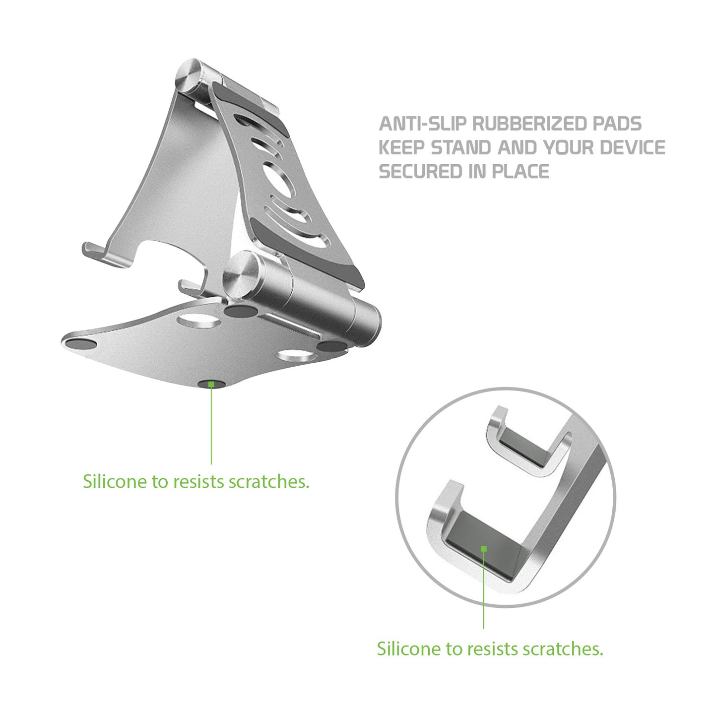 Table Desktop Phone Stand Smartphone Holder, Portable Resilient Aluminum -Silver