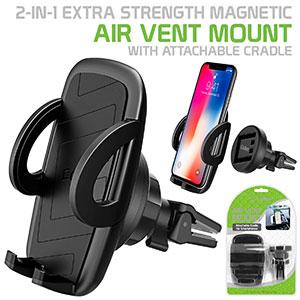 PHM500 - 2-in-1 Extra Strength Magnetic Air Vent Mount with Attachable Cradle for Apple iPhone 13 Pro Max, Galaxy S22 and more