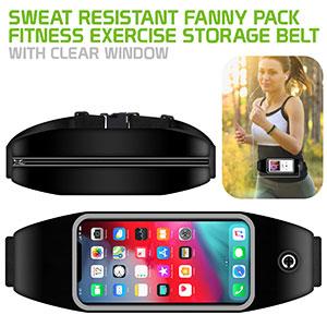 Sweat Resistant Fanny Pack, Fitness Exercise Storage Belt with Clear Window for Apple iPhone Xr, XS Max, 8/7/6S Plus and More by Cellet