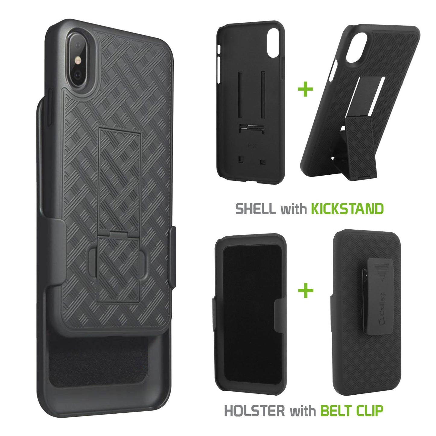 HLIPHXSM- iPhone XS Max Belt Clip Holster & Shell Case with Kickstand Heavy Duty Protection