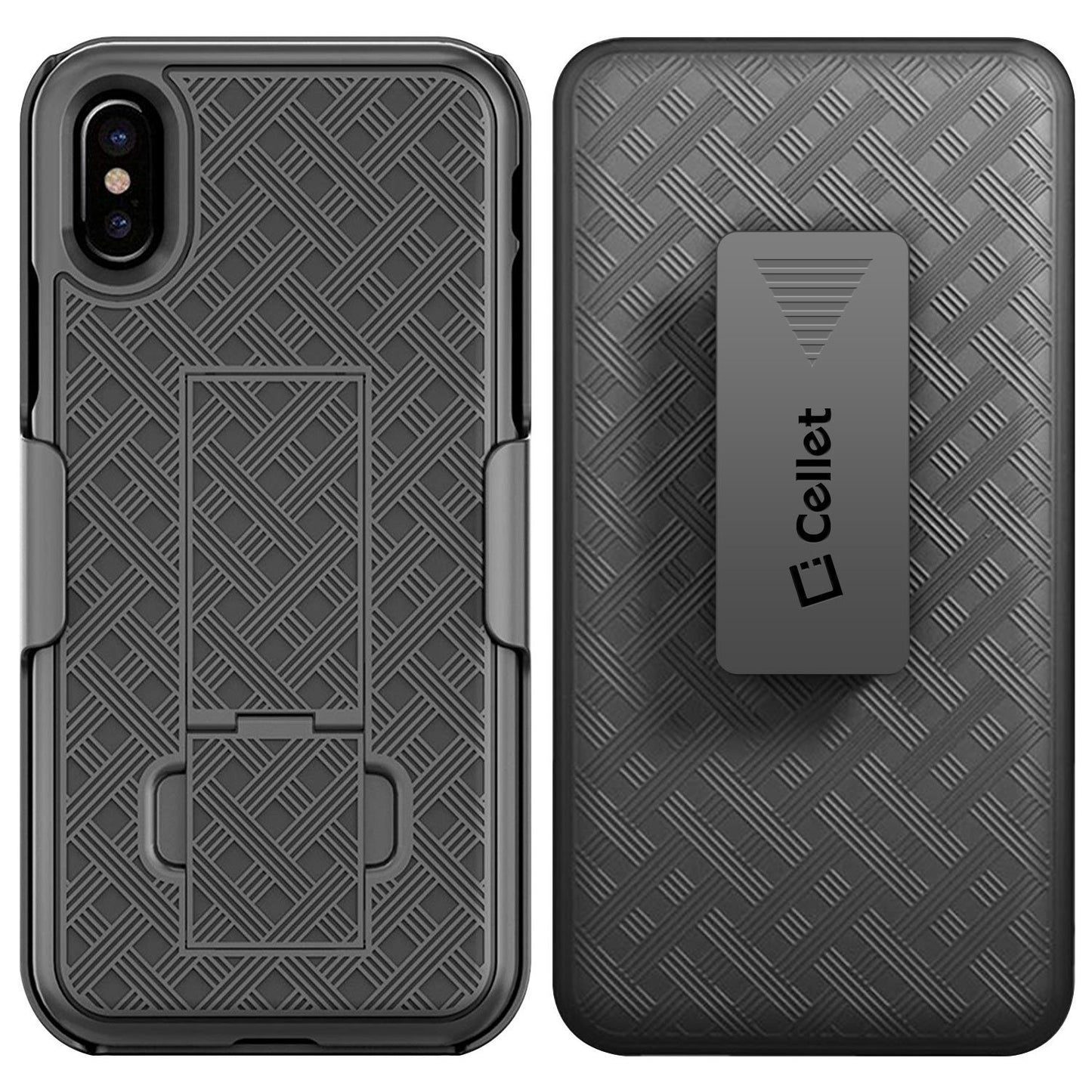 HLIPHXSM- iPhone XS Max Belt Clip Holster & Shell Case with Kickstand Heavy Duty Protection