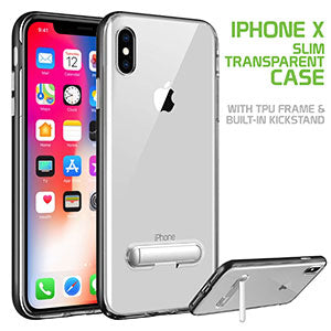 iPhone X, Slim Transparent Case with TPU Frame and Built-In Kickstand for Apple iPhone X by Cellet – Black/Clear