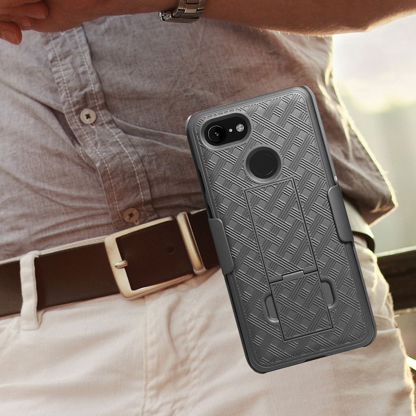 HLGOOPXL3- Cellet, Google Pixel 3 XL Holster Case, Heavy Duty Holster Kickstand Case with 180 Rotation Spring Belt Clip (Google Pixel 3 XL)