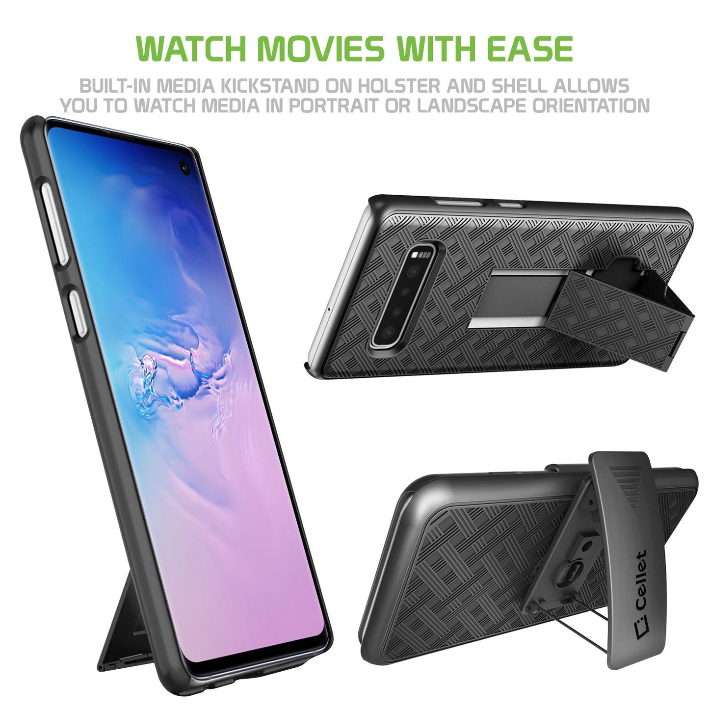 HLSAMS10 - Belt Clip Holster & Shell Case with Kickstand Heavy Duty Protection - Galaxy S10