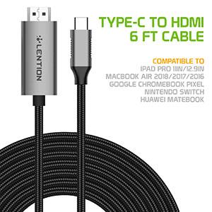 DCHDMI6 - Cellet  6 ft Male to Male USB C to HDMI Cable for iPad Pro 11in/12.9in, MacBook Air 2018/2017/2016, Google Chromebook Pixel, Nintendo Switch