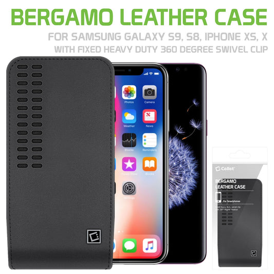 LBERGAMOSM - Cellet Bergamo Premium Leather Case for Apple iPhone XS, 8, 7, 6 and Samsung Galaxy S9, S8, S7, S6, S5 with 360 Degree Swivel Clip
