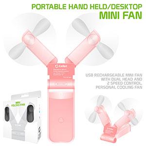 FAN500PK- 2 in 1 Mini Handheld Fan 500mAh Dual Fan Heads - Pink