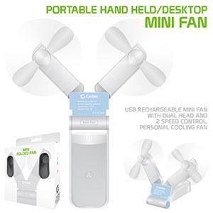 FAN500WT- 2 in 1 Mini Handheld Fan 500mAh Dual Fan Heads - White