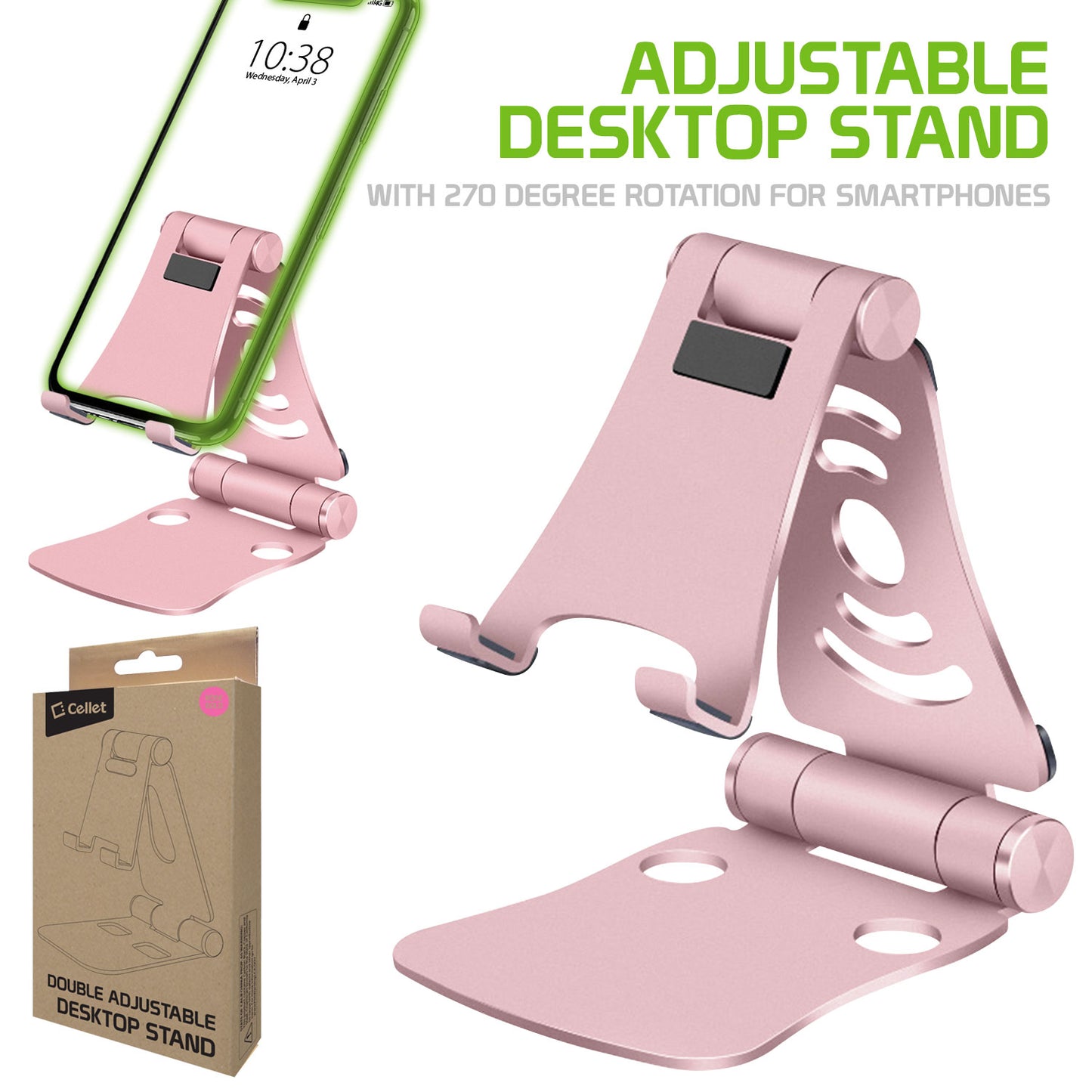 Rose Gold Desktop Phone Stand Smartphone Holder Mount, Durable Easy Folding.