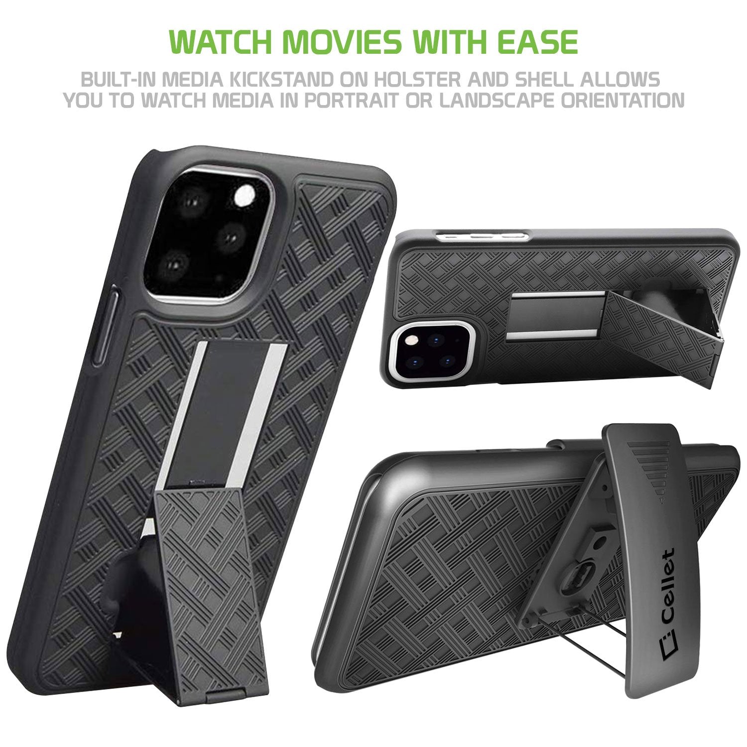 HLIPH11PROM IPhone 11 Pro Max Belt Clip Holster Shell Case with Kickstand Heavy Duty Protection