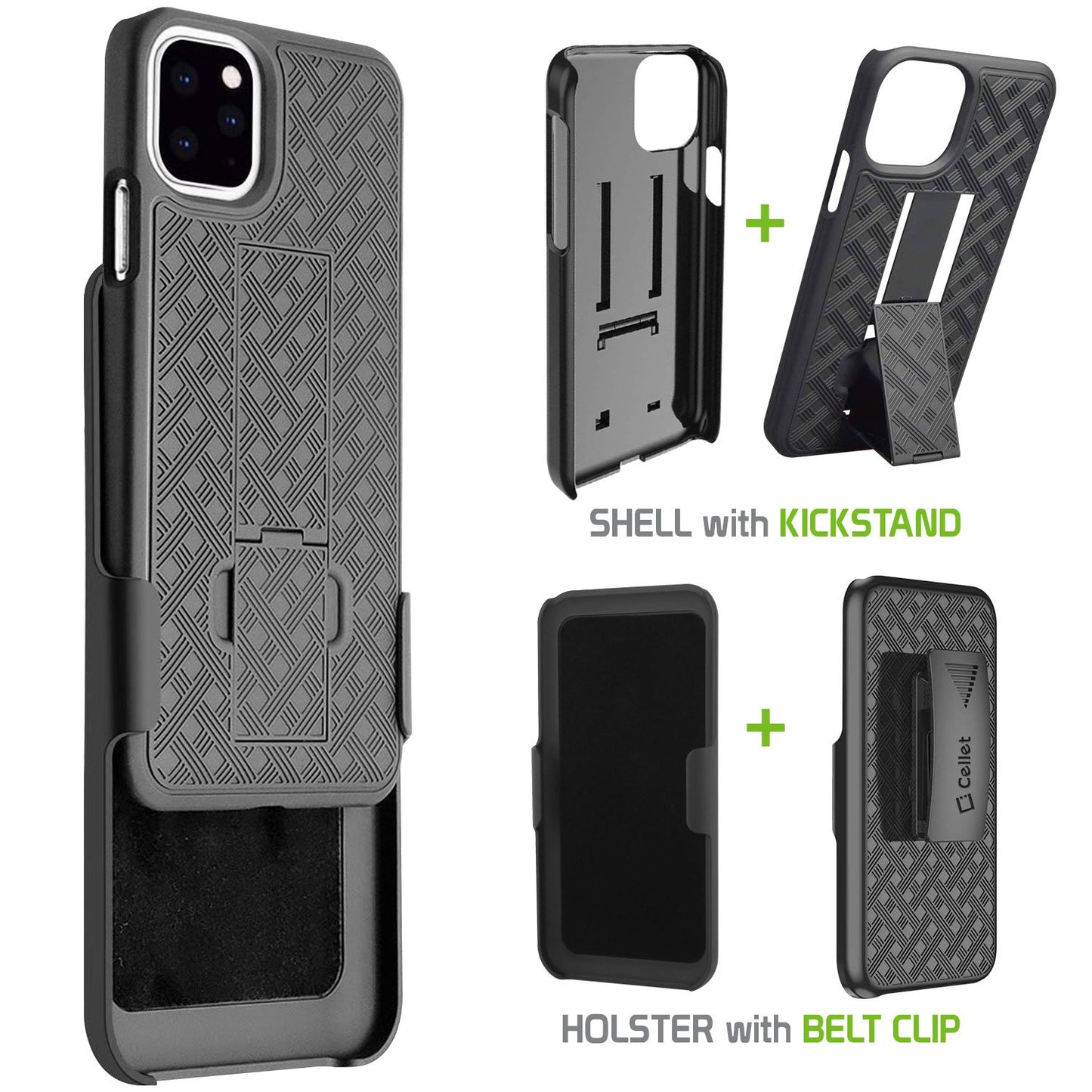 HLIPH11PROM -IPhone 11 Pro Max Belt Clip Holster & Shell Case with Kickstand Heavy Duty Protection