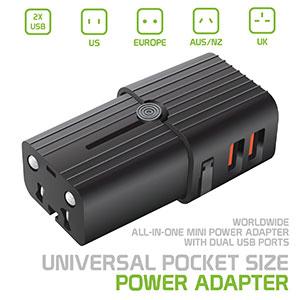 TCU2000 - Universal Pocket Size Power Adapter with Dual USB Ports compatible to iPads, Tablets, Laptops, Power banks, smartphones and other devices
