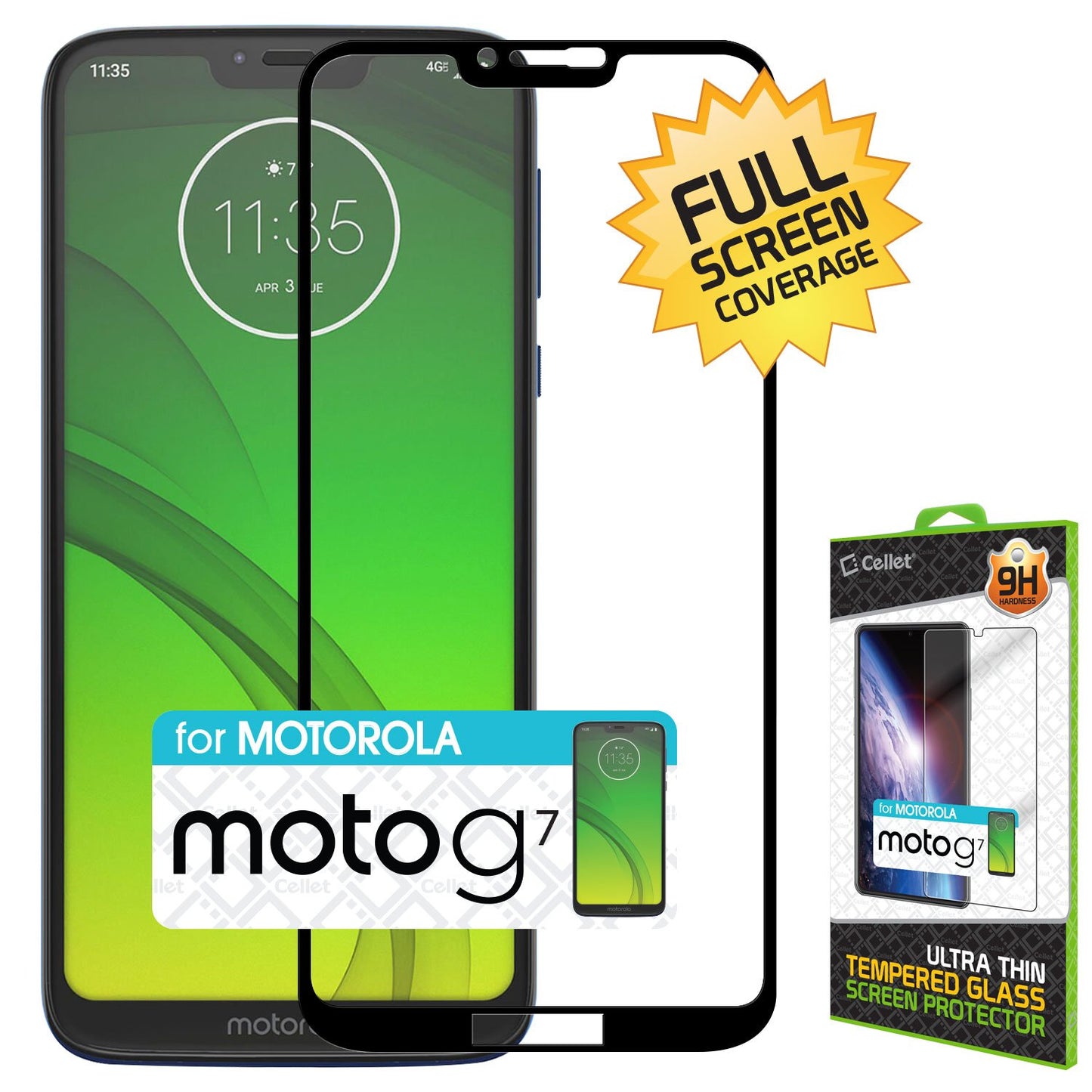 SGMOTOG7 - Motorola Moto G7 Play, Premium 3D Full Coverage Tempered Glass Screen Protector for Motorola Moto G7 Play by Cellet