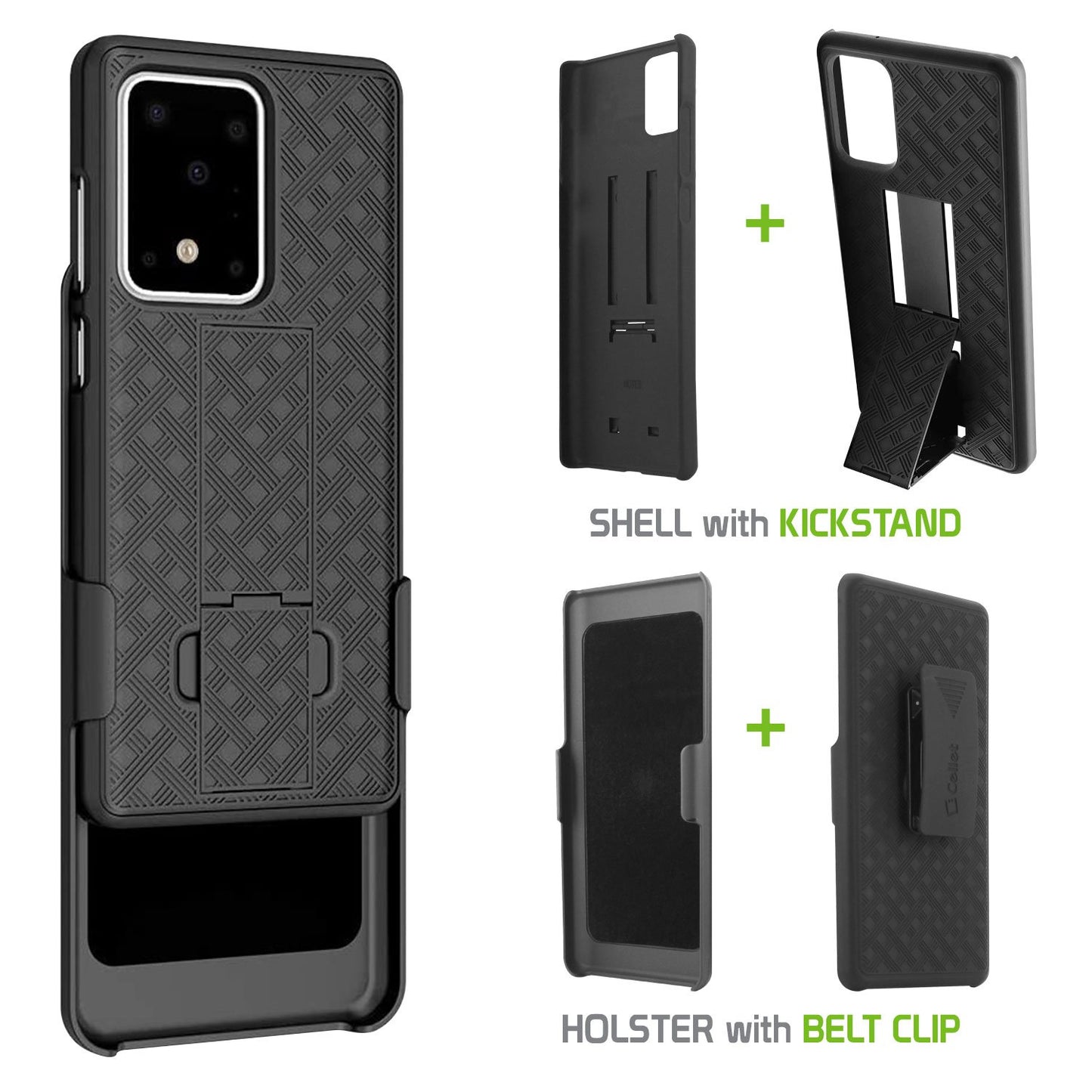 HLSAMS20U - Galaxy S20 Ultra Holster, Shell Holster Kickstand Case with Spring Belt Clip for Samsung Galaxy S20 Ultra – Black
