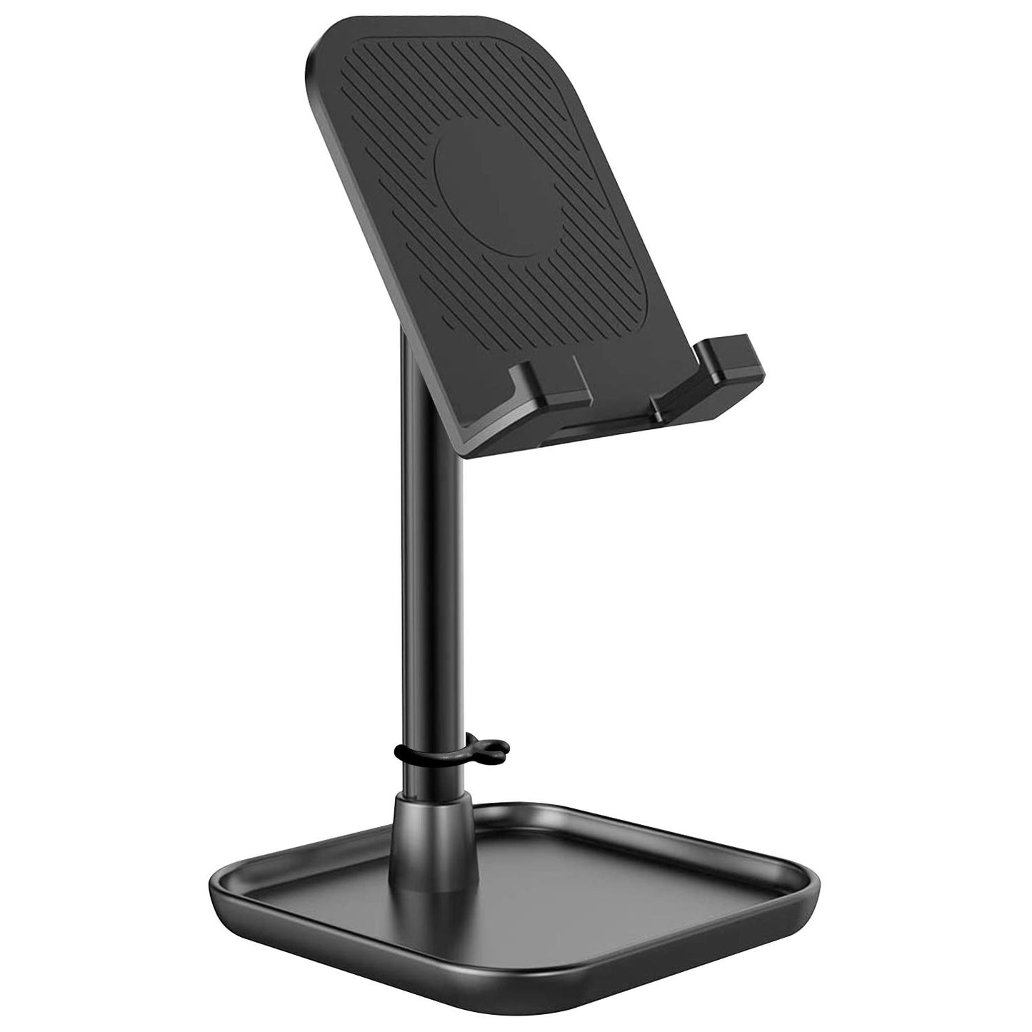 PH150BK - Heavy Duty Adjustable Phone Stand with Mini Shelf, Non-Slip Rubberized Grips and Base Compatible to Smartphones, Tablets, iPads
