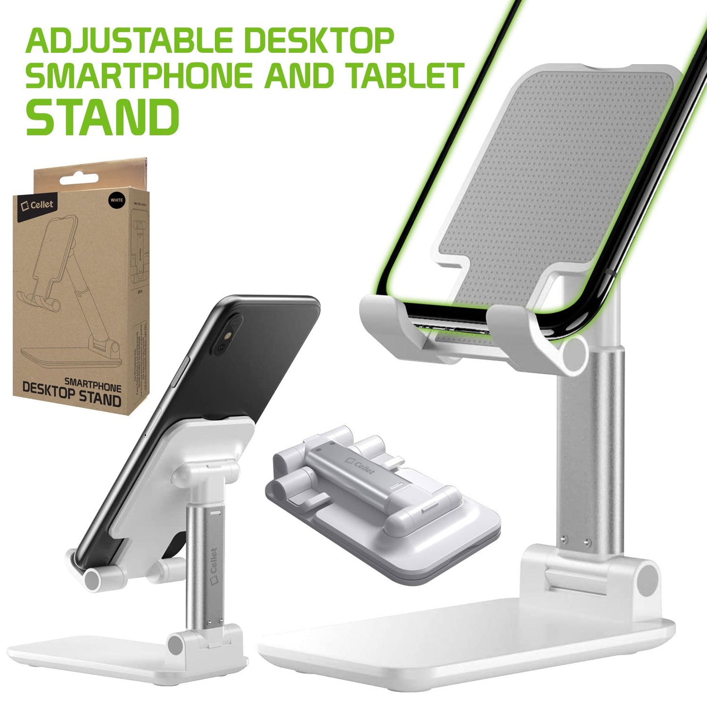 PH60WT - Adjustable Desktop Smartphone and Tablet Stand with Non-Slip Rubberized Grips and Weighted Base Compatible to Smartphones, Tablets, iPads