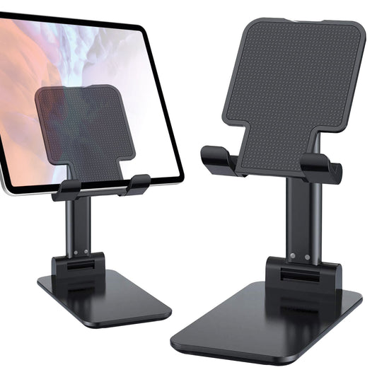 PHTAB60BK - Foldable Heavy Duty Adjustable Smartphone and Tablet Stand with Non-Slip Rubberized Grips and Weighted Base for Smartphones, Tablets/iPads