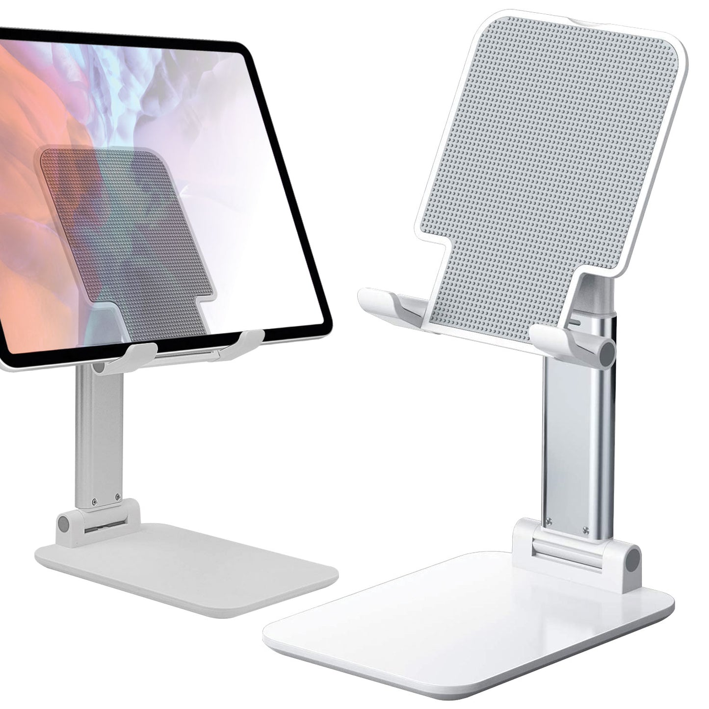 PHTAB60WT - Smartphone & Tablet Desktop Stand, Fold-able Adjustable with Non-Slip Rubberized Grips and Weighted Base -White