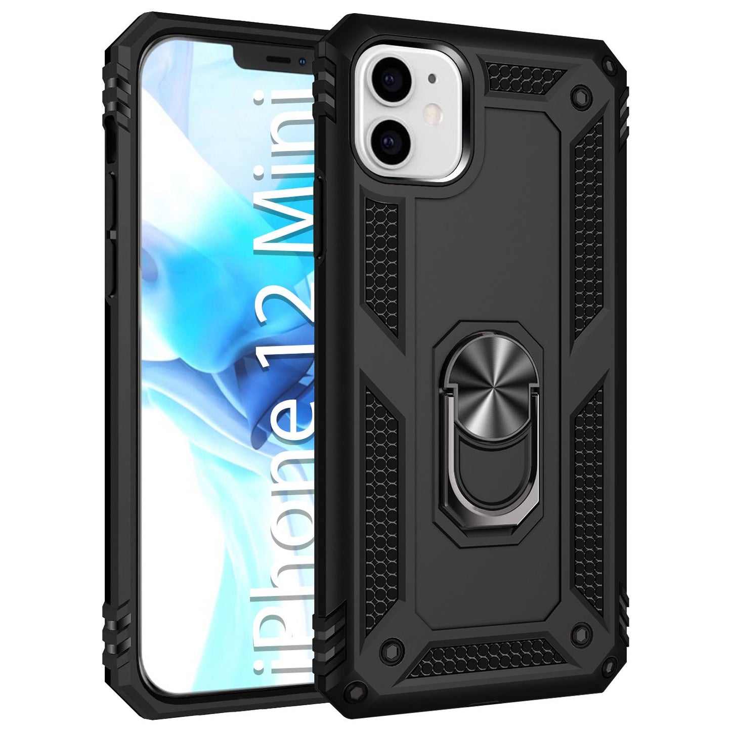 CCIPH12IFBK - 12 Mini Combo Case, Shockproof Case with Built in Ring, Kickstand and Magnet for Car Mounts Compatible to Apple iPhone 12 Mini