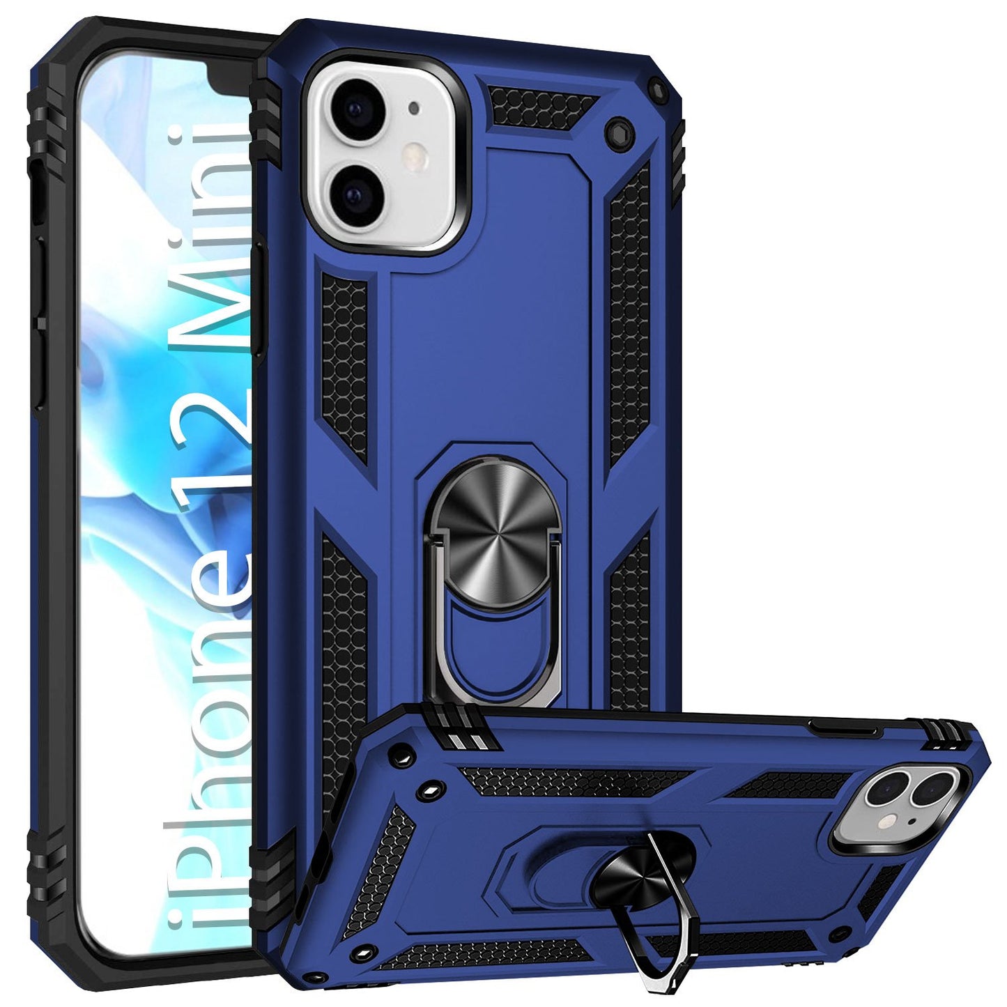 CCIPH12IFBL - iPhone 12 Mini Combo Case, Shockproof Case with Built in Ring, Kickstand and Magnet for Car Mounts Compatible to Apple iPhone 12 Mini