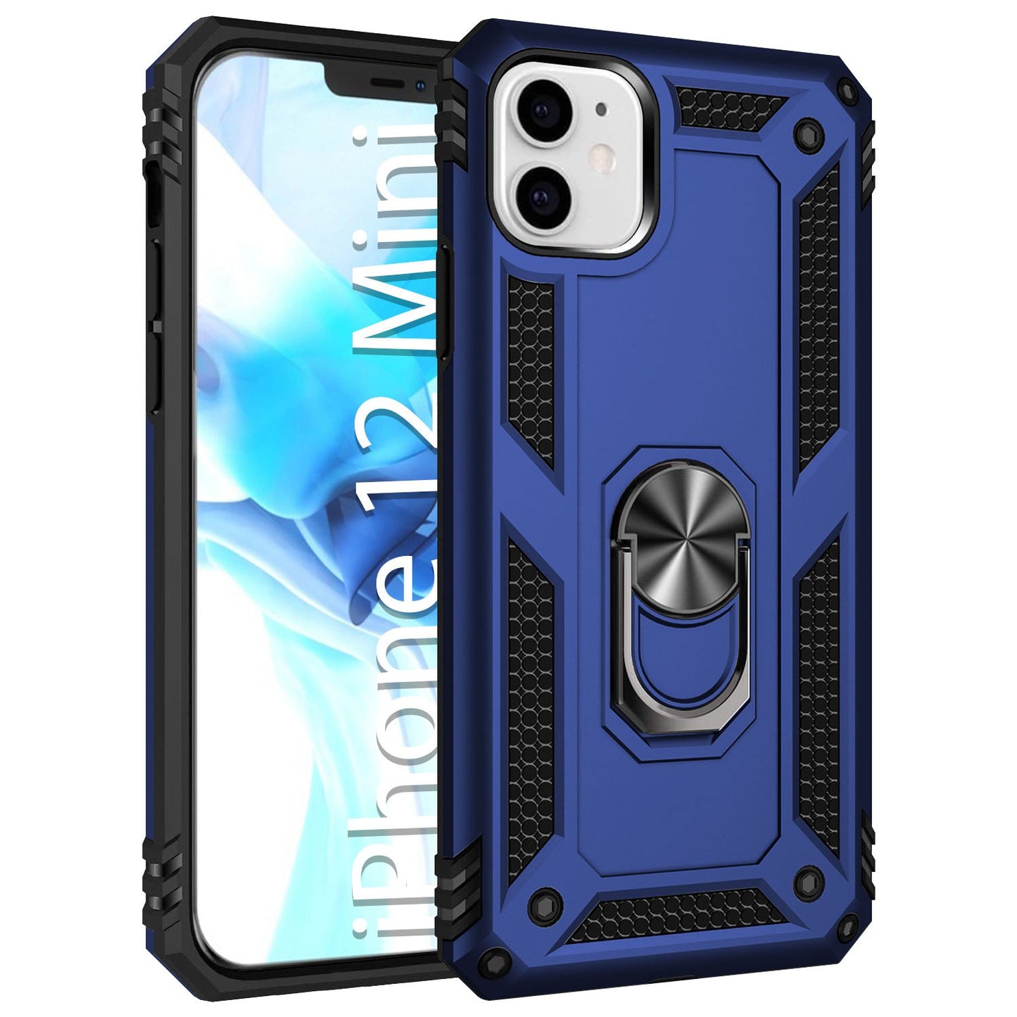 CCIPH12IFBL - iPhone 12 Mini Combo Case, Shockproof Case with Built in Ring, Kickstand and Magnet for Car Mounts Compatible to Apple iPhone 12 Mini