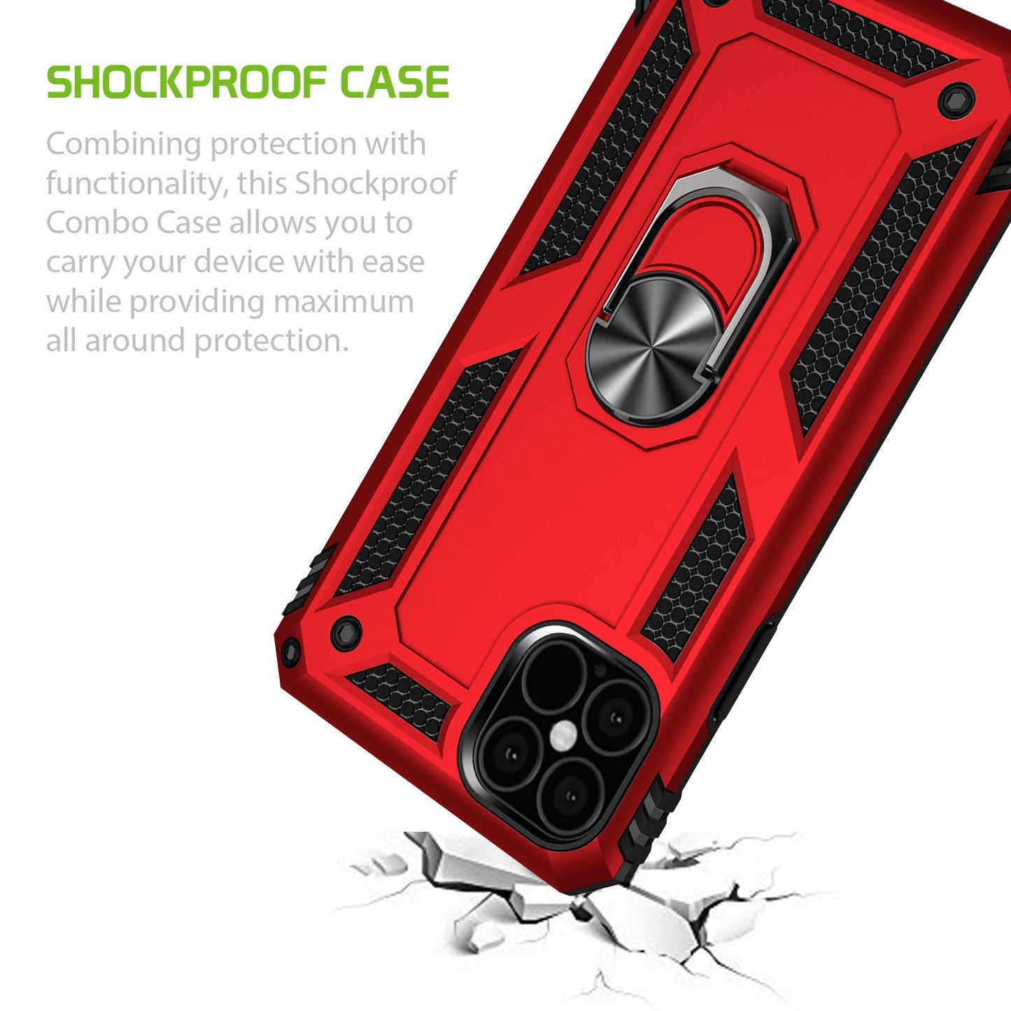 CCIPH12IFRD - iPhone 12 Mini Combo Case, Shockproof Case with Built in Ring, Kickstand and Magnet for Car Mounts Compatible to Apple iPhone 12 Mini