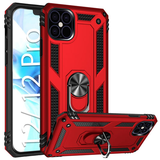 CCIPH12PIFRD - Shockproof Case with Built in Ring, Kickstand and Magnet for Car Mounts Compatible to Apple iPhone 12 / 12 Pro