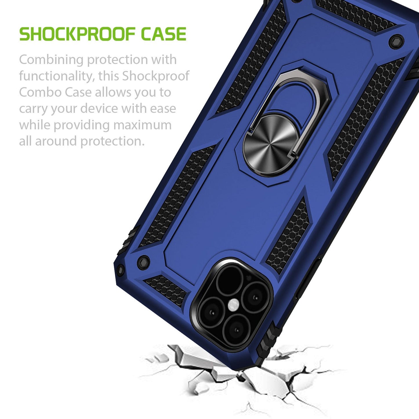 CCIPH12PIFBL - Shockproof Case with Built in Ring, Kickstand and Magnet for Car Mounts Compatible to Apple iPhone 12 / 12 Pro