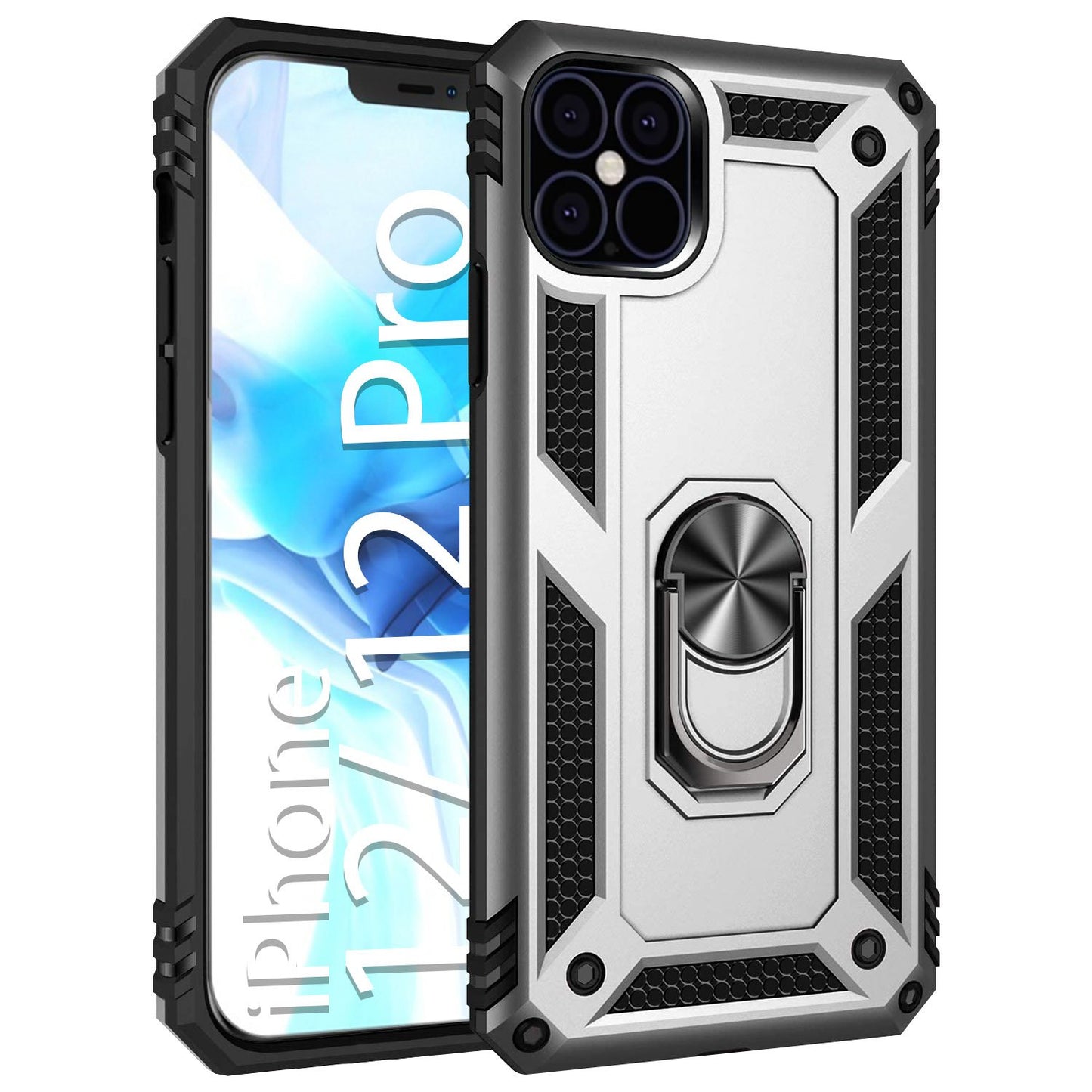CCIPH12PIFSL - Shockproof Case with Built in Ring, Kickstand and Magnet for Car Mounts Compatible to Apple iPhone 12 / 12 Pro